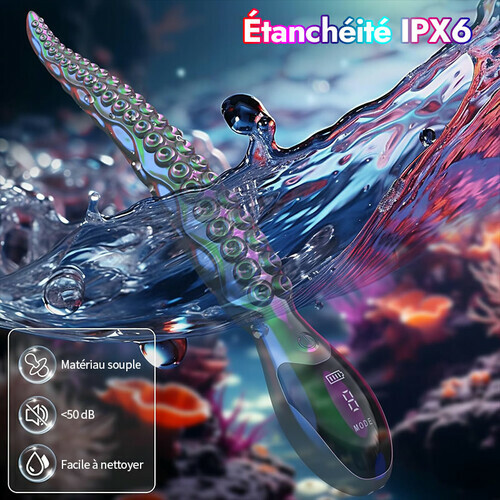 【 sous 7 jours】Gode vibrant réaliste en forme de pieuvre - Tentacules de pieuvre à affichage LED