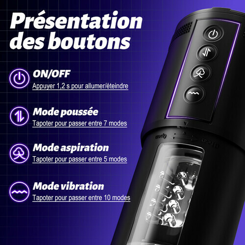PIONNIER 3 en 1 Masturbateur Cup 10 vibrations 5 suctions 5 va-et-vient - photo 8