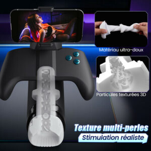 Turbo - 10 Modes Stroker à Poussées Explosives - Design Gamepad Immersif avec Support Téléphone