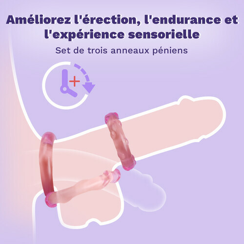 Set de 3 anneaux de pénétré - Anneaux en TPE haute élasticité pour le plaisir masculin - photo 2