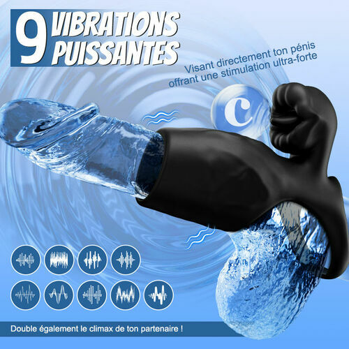 Titan - 9 Vibrations Texture de Pénis Simulée Anneau de Chasteté Double Testicules & Pénis Jouet Sexuel pour Couple - photo 2