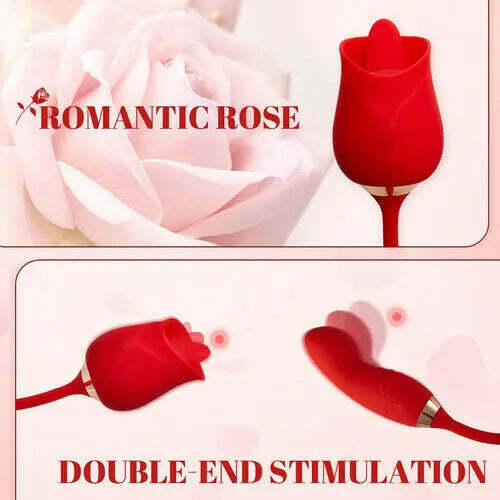 Vibromasseur clitoridien à double extrémité avec léchage de langue, couleur rose romantique - photo 3