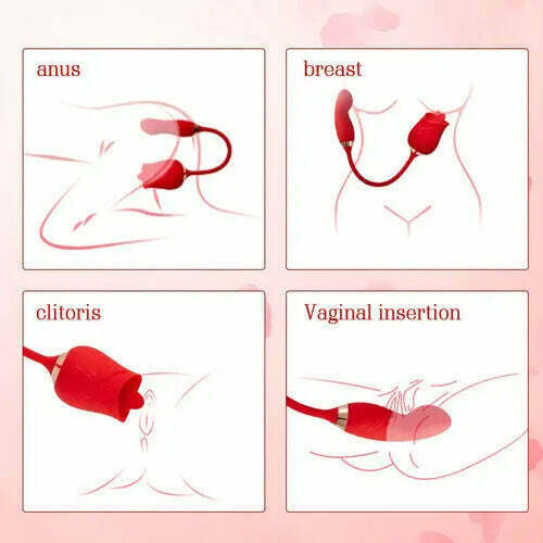 Vibromasseur clitoridien à double extrémité avec léchage de langue, couleur rose romantique - photo 4